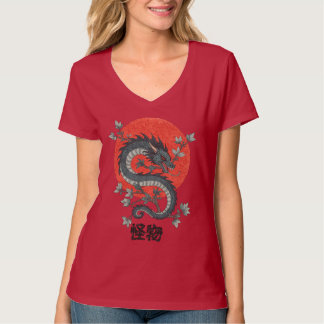 Mythische Bestie steigt unter roter Sonne T-Shirt