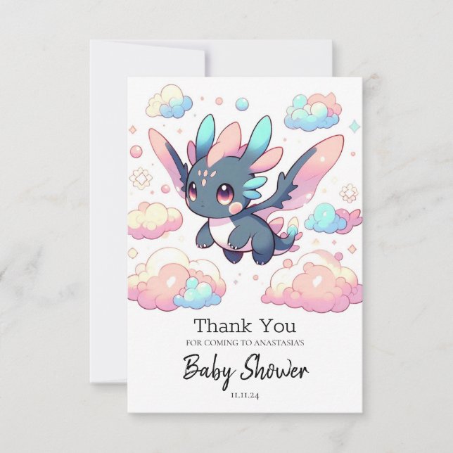 Mythische Dragon Baby-Dusche Dankeskarte (Vorderseite)