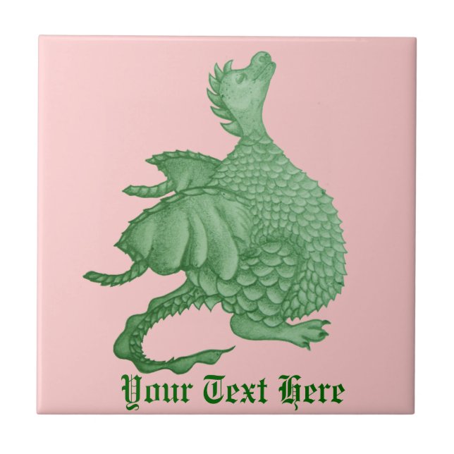 Mythische Fantasiewesen niedlicher grüner Drache Fliese (Vorderseite)