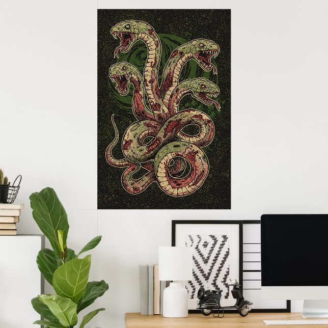 Mythische grüne Schlangenschrecken-Kunst Poster (Heimbüro)