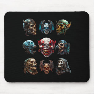 Mythische Halloween-Schädel-Skelett-Gesichter für Mousepad