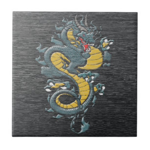 Mythische japanische blaue Drachen-Keramikfliese Fliese
