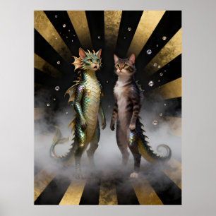 Mythische Katzen-Drachen-Kreaturen Poster