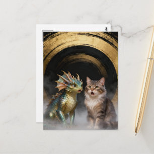 Mythische Katzen-Drachen-Kreaturen überrascht Postkarte