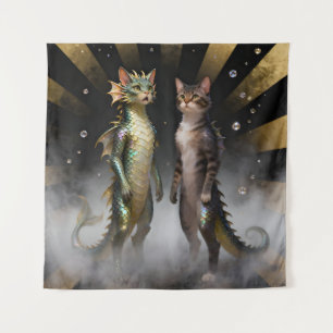 Mythische Katzen-Drachen-Kreaturen Wandteppich