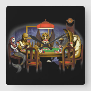 Mythische Kreaturen, die Poker spielen Quadratische Wanduhr