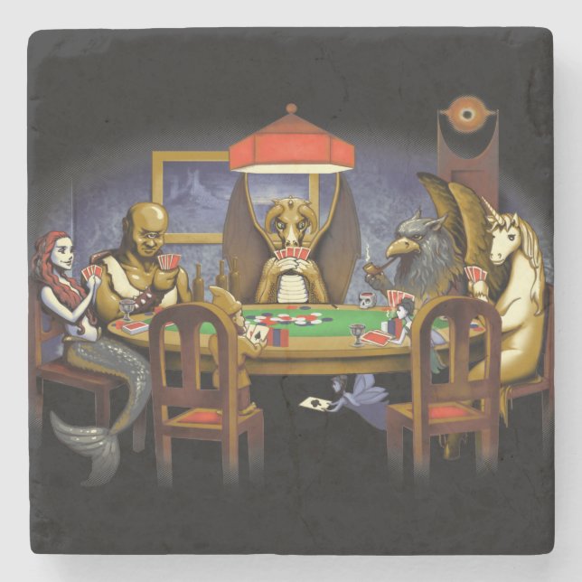 Mythische Kreaturen, die Poker spielen Steinuntersetzer (Vorderseite)