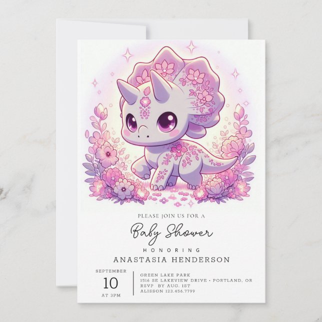 Mythische Majestic Dinosaur Babydusche Einladung (Vorderseite)