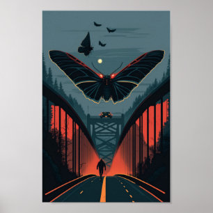 Mythische Mothman und Silberbrille Holzschnitt Pri Poster