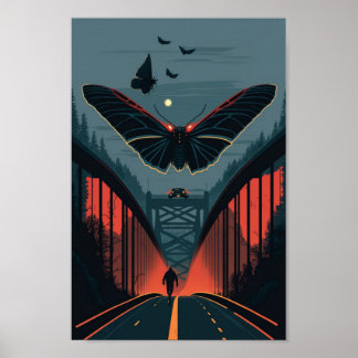 Mythische Mothman und Silberbrille Holzschnitt Pri Poster