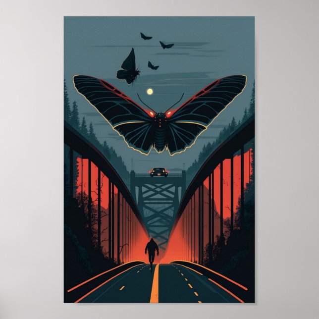 Mythische Mothman und Silberbrille Holzschnitt Pri Poster (Vorne)