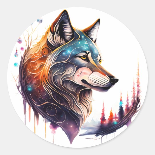 Mythische Spirituelle Tierwolf-Sticker, magisch Runder Aufkleber (Vorderseite)