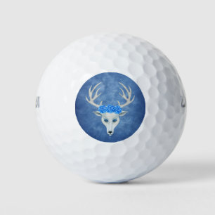 Mythische Weiße Hirschköpfe Antler Blaue Augen Ros Golfball