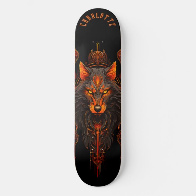 Mythische Werwolf-Stammesmuster Dark Fantasy Skateboard (Vorderseite)