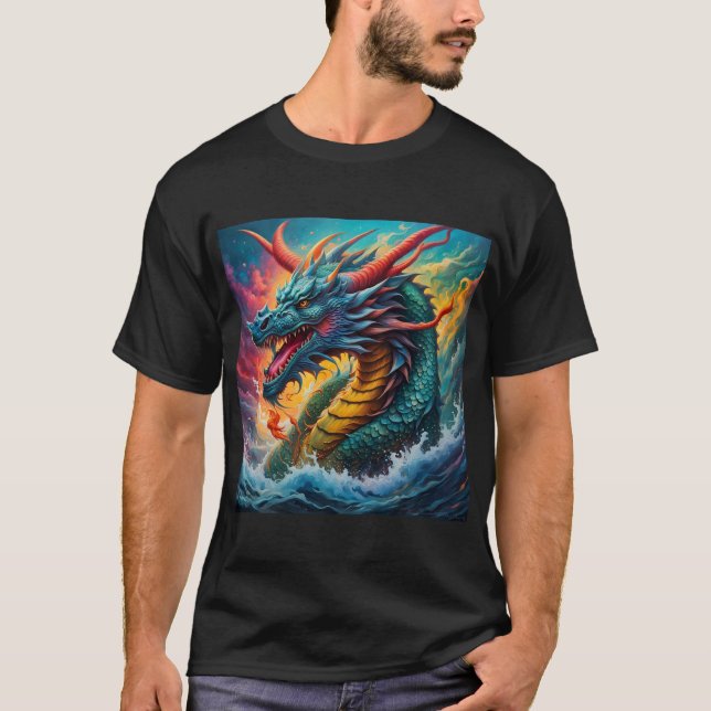 Mythischer Blauer Drache aus dem Meer T-Shirt (Vorderseite)