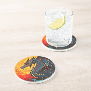 Mythischer Drache auf Ember Sunset Coaster Getränkeuntersetzer