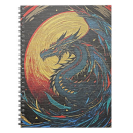 Mythischer Drache Sonnen-Holzschnitt Notizblock
