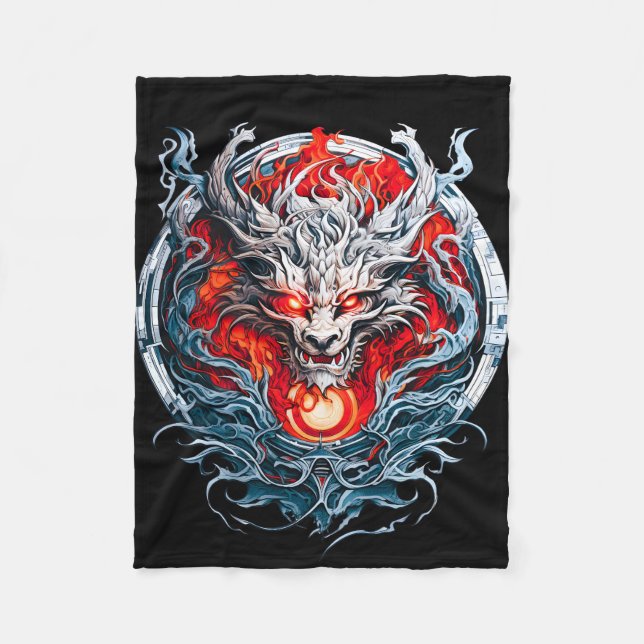 Mythischer Drachenkopf Fleecedecke (Vorderseite)
