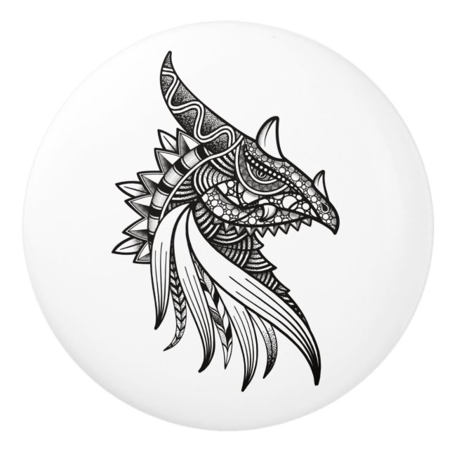 Mythischer Dragon Mandala - Fantasy Dinosaurier He Keramikknauf (Vorderseite)