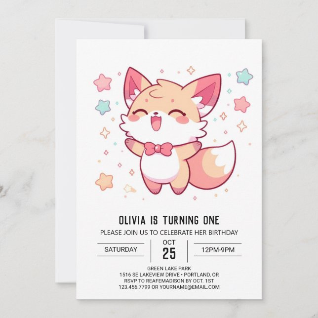 Mythischer Fox 1. Geburtstag Einladung (Vorderseite)