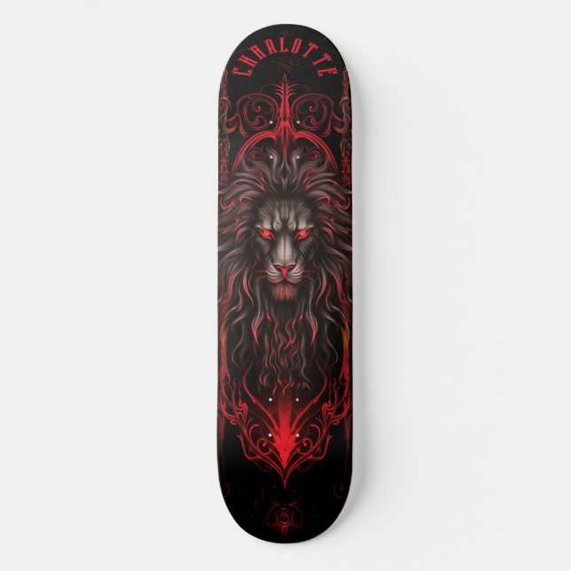 Mythischer Löwe mit Stammesmustern Dark Fantasy Skateboard (Vorderseite)