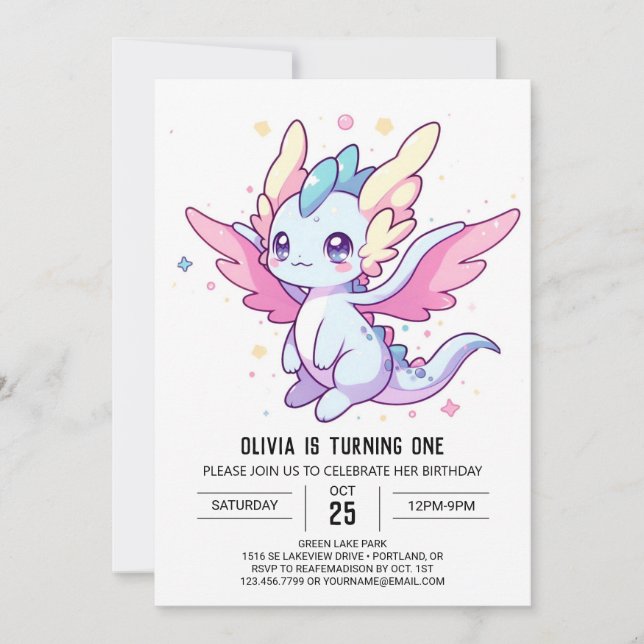 Mythischer moderner Drache 1. Geburtstag Einladung (Vorderseite)