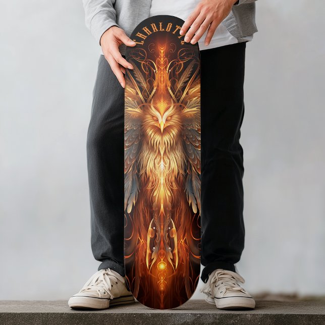 Mythischer Phönix mit Stammesmustern Dark Fantasy Skateboard (Mythical Phoenix with Tribal Patterns Dark Fantasy Skateboard)