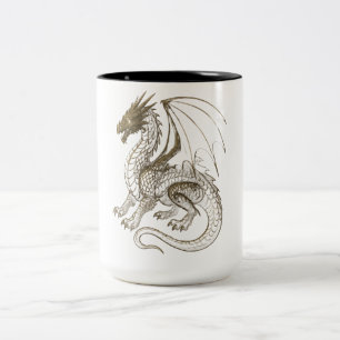Mythischer Silberdrache Vintage-Fantasy-Grafik Zweifarbige Tasse