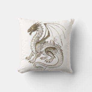 Mythischer Silver Dragon Vintag Fantasy Graphic Kissen