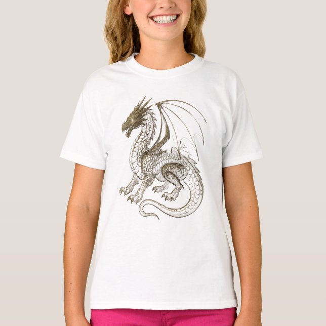 Mythischer Silver Dragon Vintag Fantasy Graphic T-Shirt (Vorderseite)