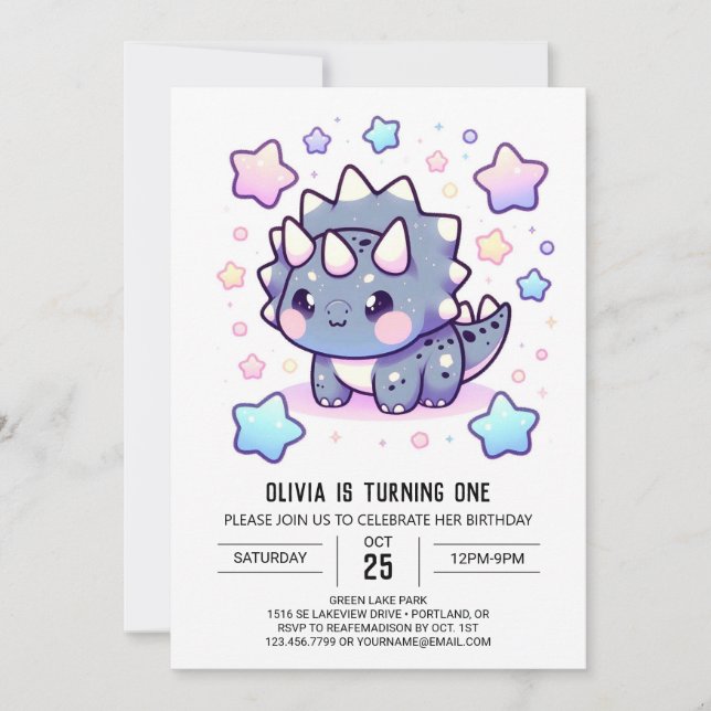 Mythischer Verzauberter Dinosaurier 1. Geburtstag Einladung (Vorderseite)