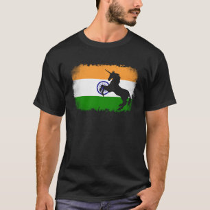 Mythisches Einhorn vintage Indien indische Flagge T-Shirt