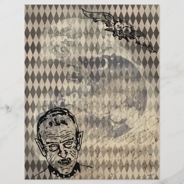 Mythisches Owl Halloween Ephemera Papierseite Nr.  (Vorderseite)