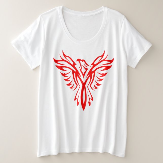 Mythisches Phoenix Bird Rising Logo (Rot) Große Größe T-Shirt (Design vorne)