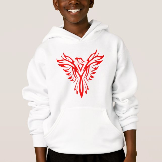 Mythisches Phoenix Bird Rising Logo (Rot) Hoodie (Vorderseite)