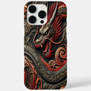 Mythisches rotes Drachenrelief iPhone 16 Pro Max Hülle