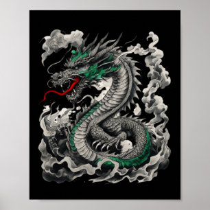 Mythologisches Drachen Tattoo-Design mit Schwarz Poster