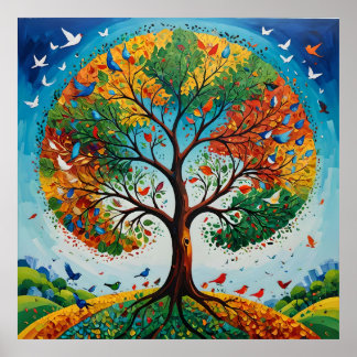Mythos Tree of Seasons - Gond Art Poster