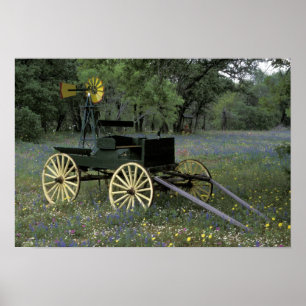 N.A., USA, Texas, Devine, Alter Wagen und Poster