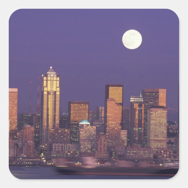 N.A., USA, Washington, Seattle Seattle Skyline Quadratischer Aufkleber (Vorderseite)