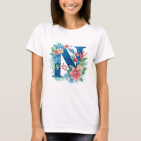 N blaues Monogramm mit Blume