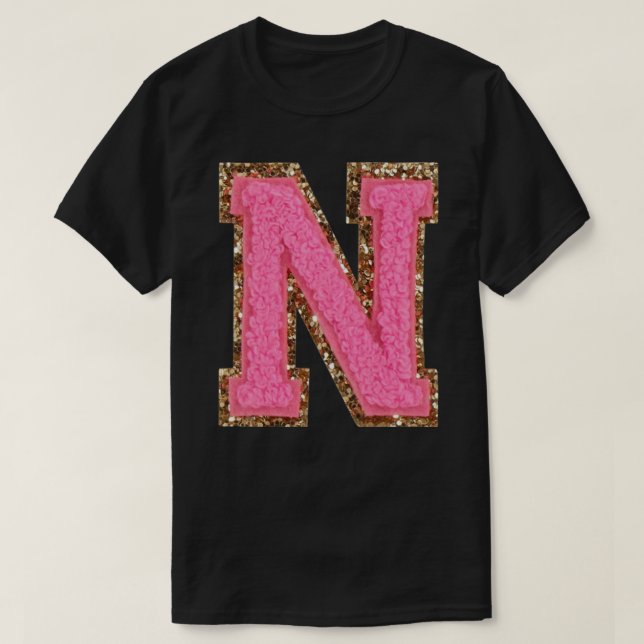 N - Bubblegum Glitzer - Farblose Buchstabenklammer T-Shirt (Design vorne)