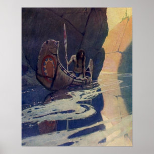 N. C. Wyeth Illustration eines Indianer-Kanus-Padd Poster
