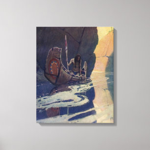 N. C. Wyeth Illustration von Indianern beim Kanufa Leinwanddruck