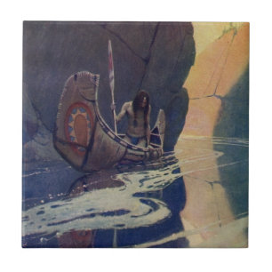 N. C. Wyeth Indianisches Kanu Paddel Illustration  Fliese