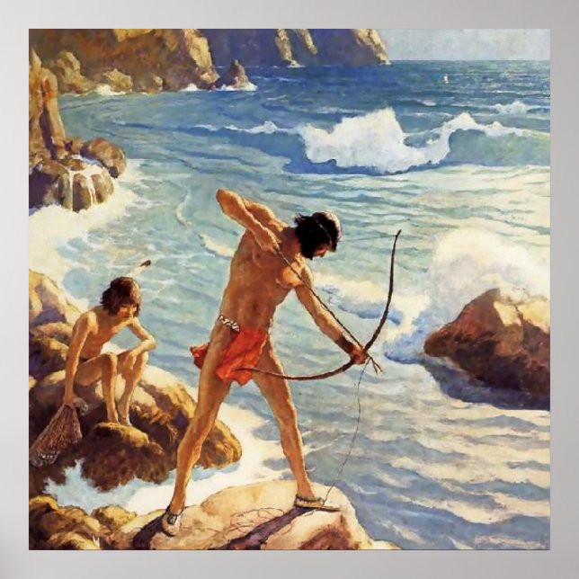 N C Wyeth Western Malerei "First Maine Fishermen" Poster (Vorne)