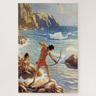 N C Wyeth Western Malerei "First Maine Fishermen" Puzzle