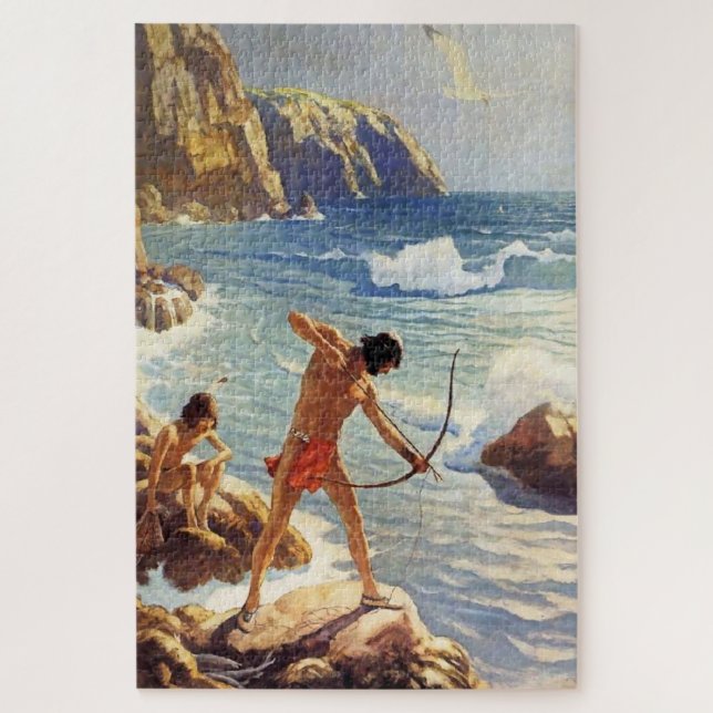 N C Wyeth Western Malerei "First Maine Fishermen" Puzzle (Vertikal)