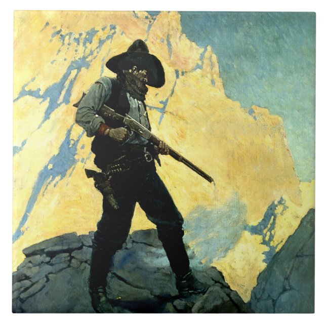 N C Wyeth Western Malerei "Letzter Stand" Fliese (Vorderseite)