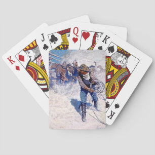 N C Wyeth Western Malerei "Roping Wild Horses" Spielkarten